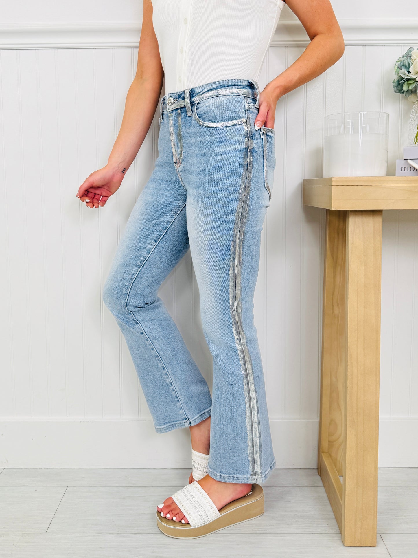 Judy Blue Metallic Moment Kick Flare Jeans