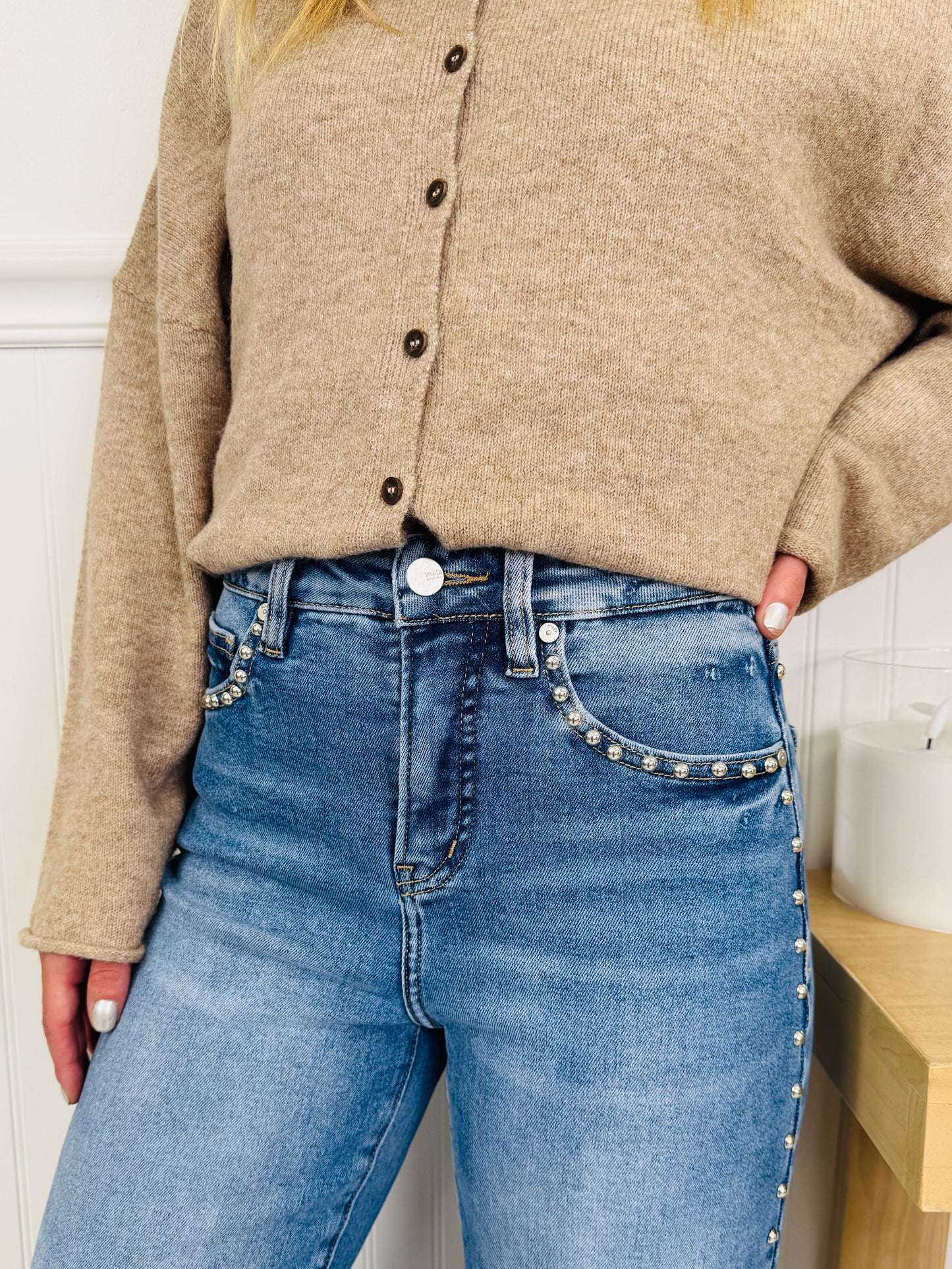 Studded & Styled Tummy Control Wide Leg Jeans