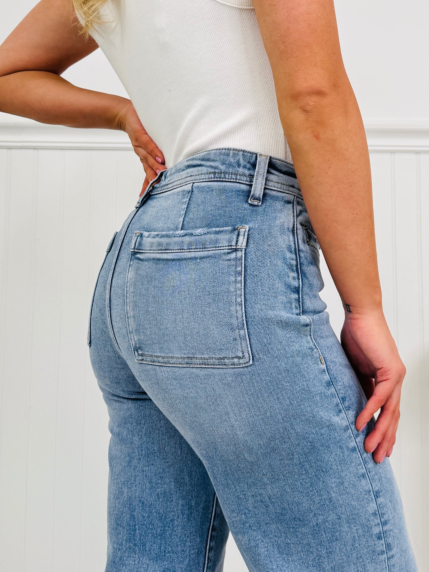 Front and Center Tummy Control Cropped Wide Leg Jeans