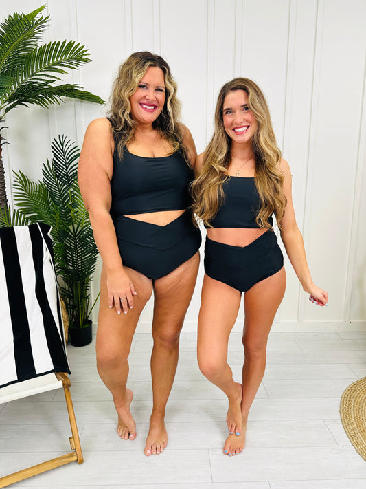Ultra High Waisted V-Cut Swim Bottoms In Black