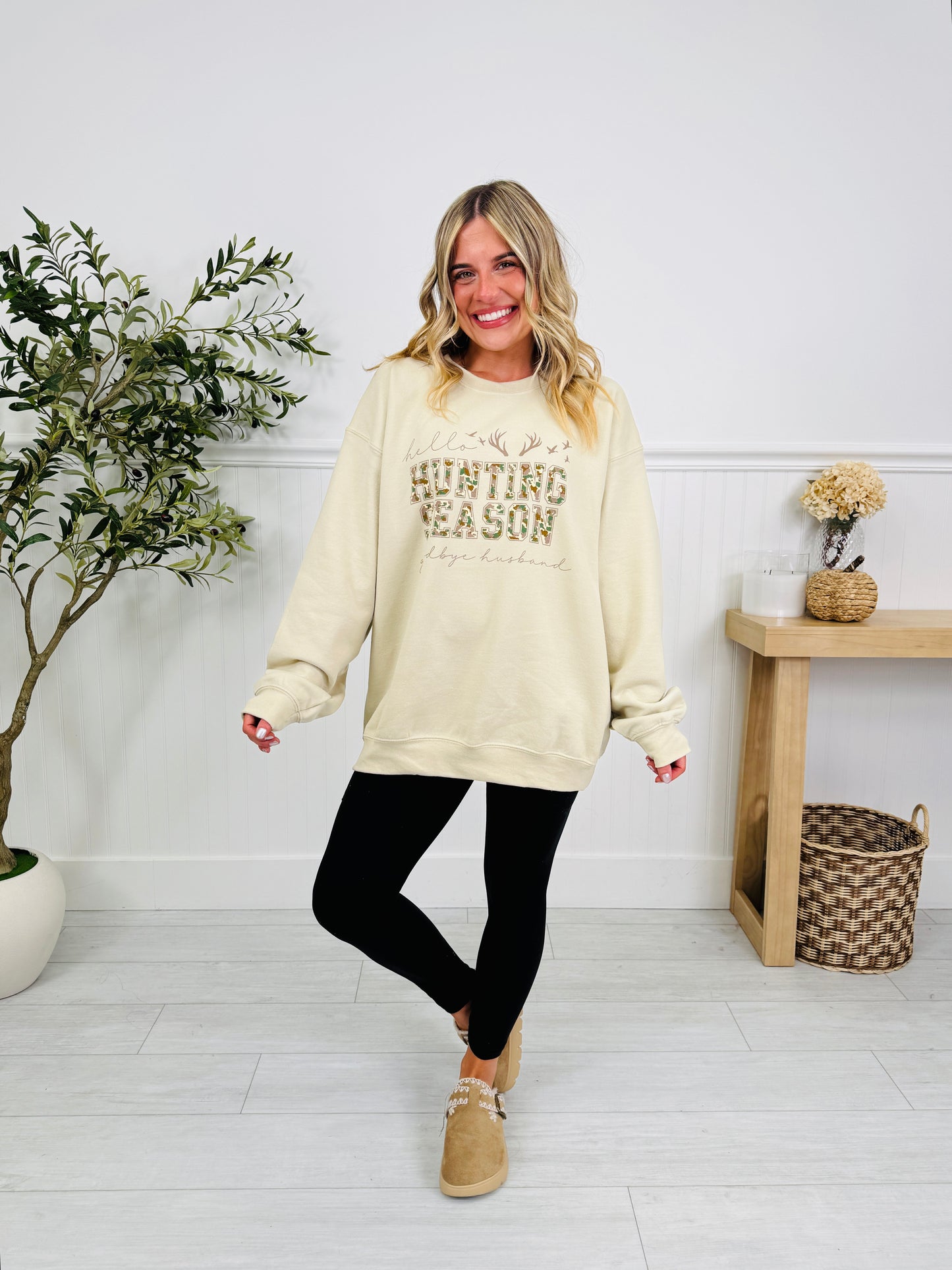 Hello Hunting Season, Goodbye Husband Graphic Crewneck Sweatshirt