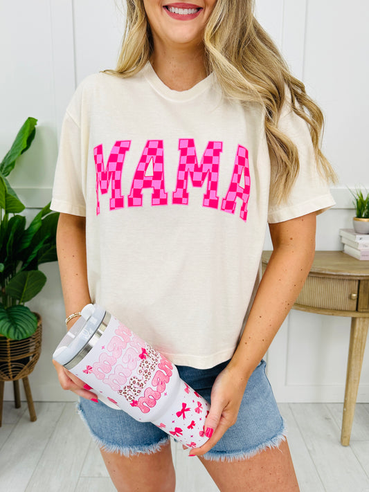 Checkered Print MAMA Boxy Graphic Tee