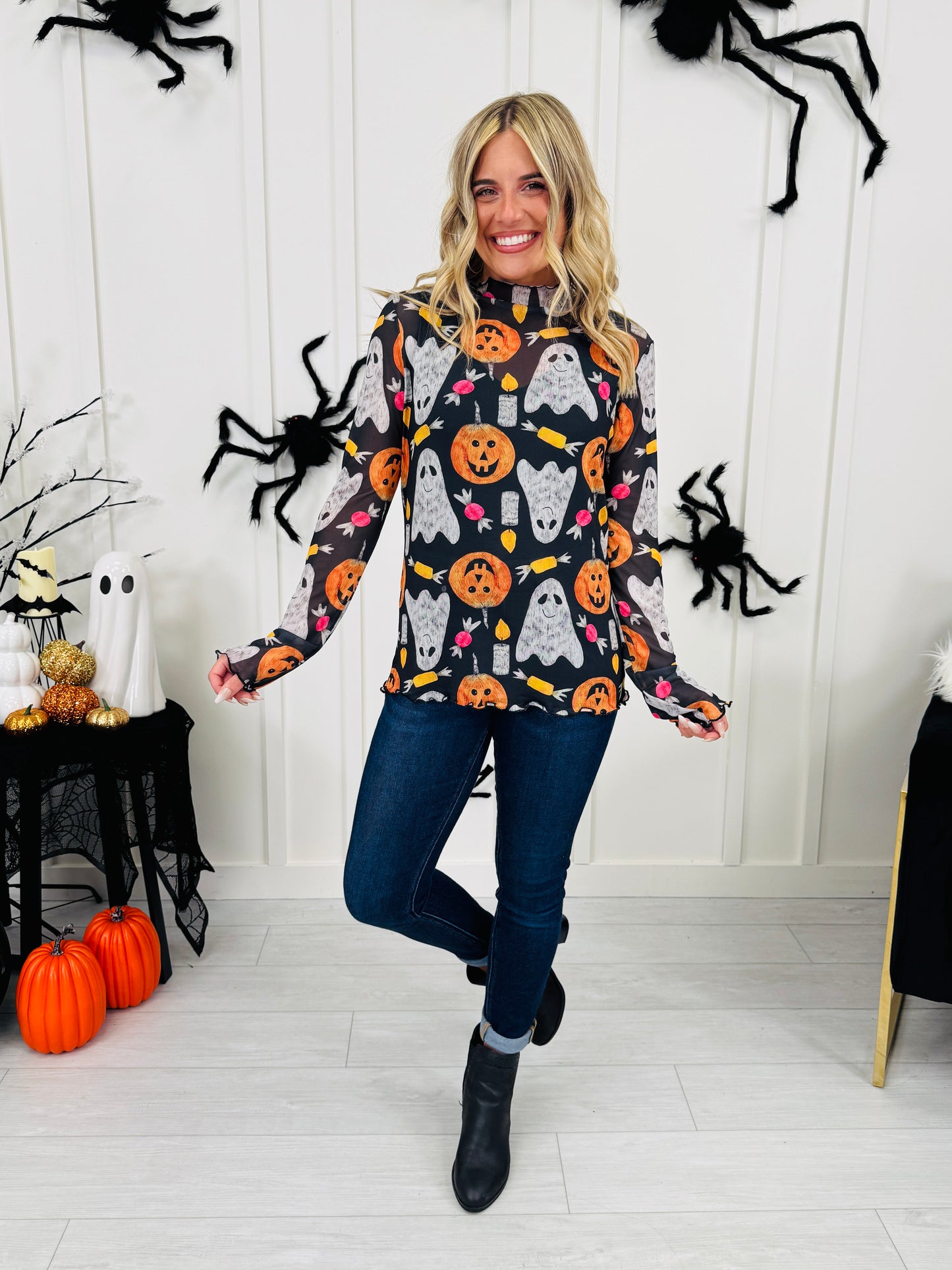 Spooky Things Mesh Top In Trick Or Treat Print