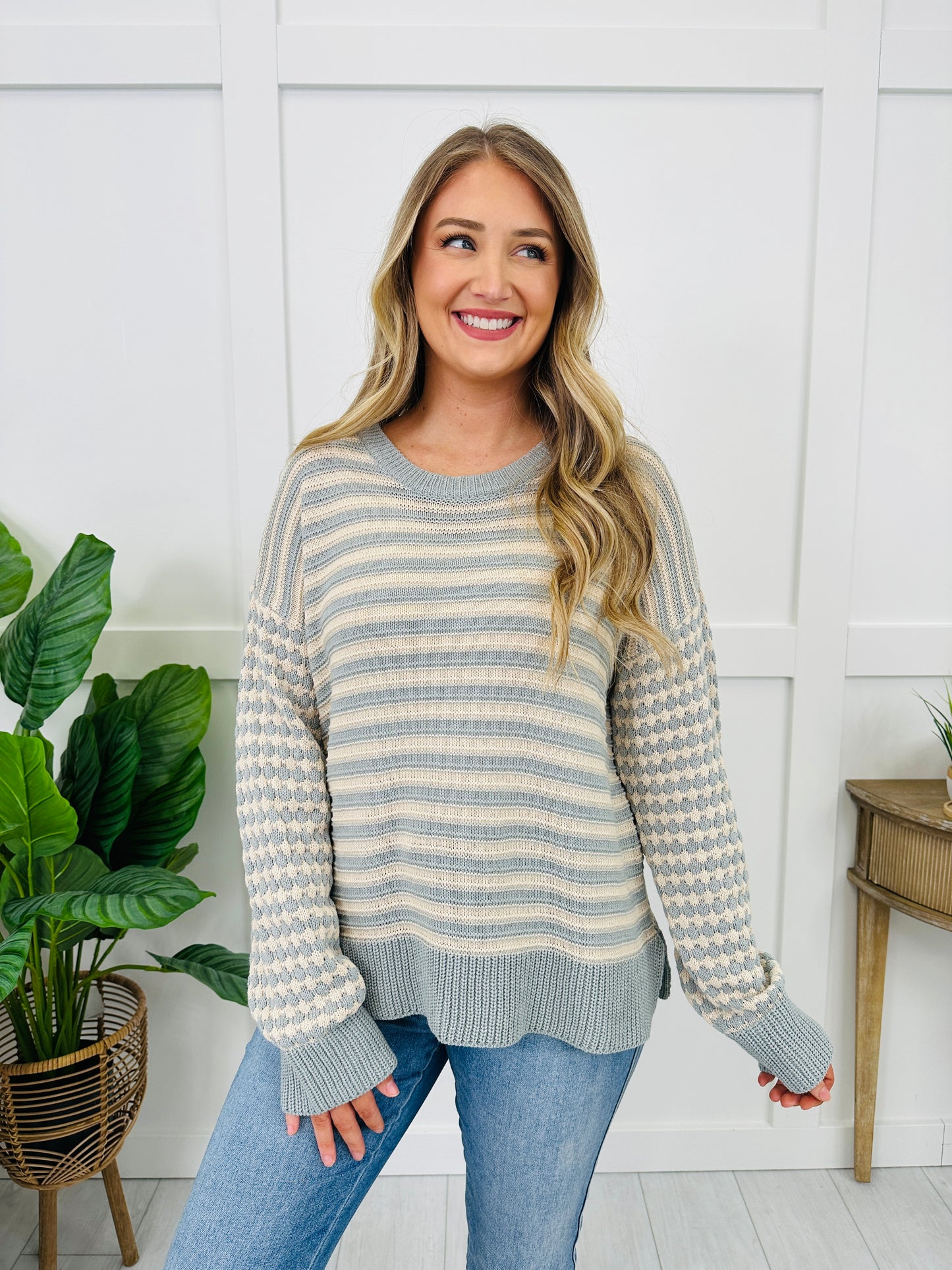 Cozy In Every Line Sweater in G. Mint/Cream
