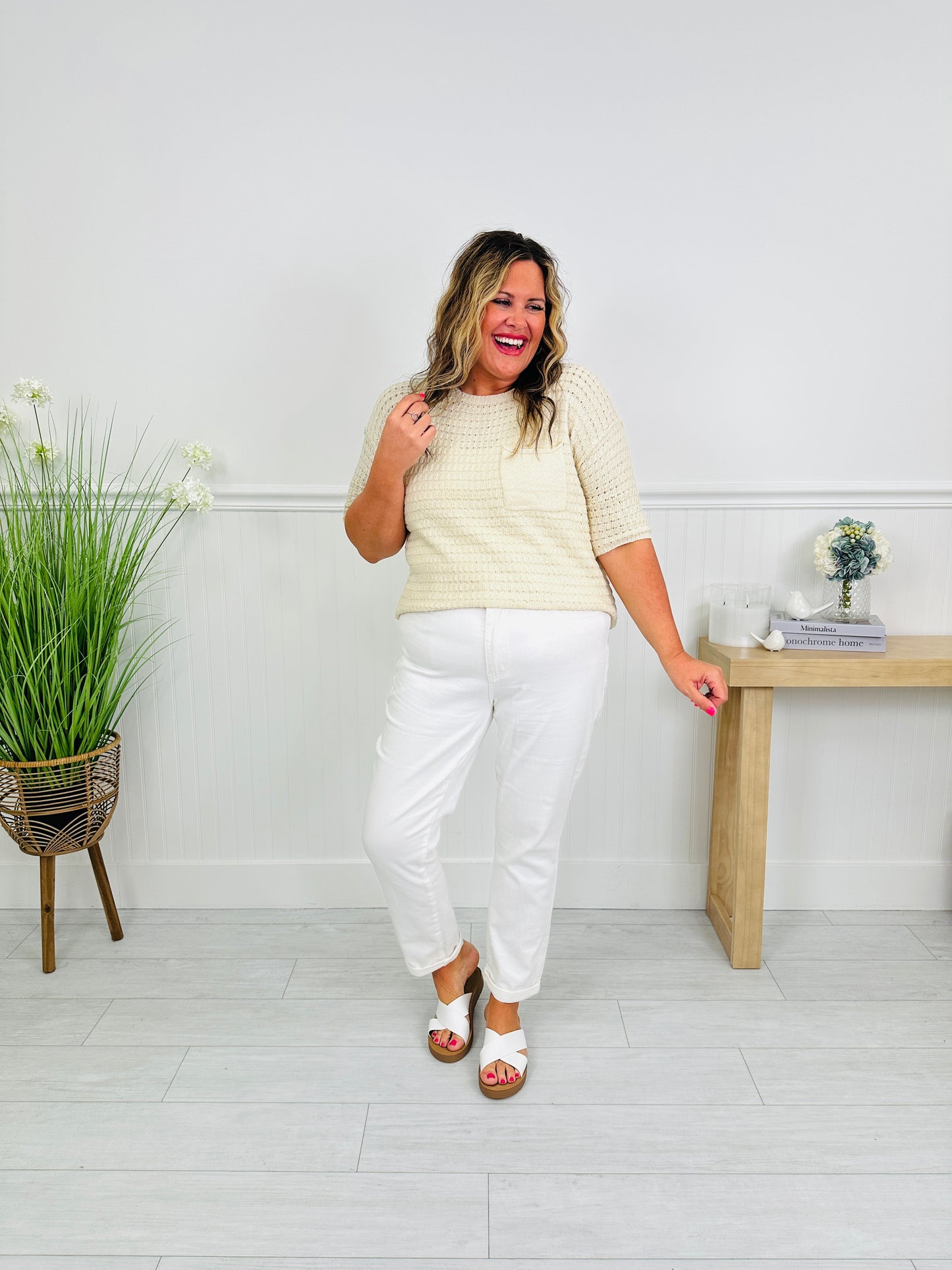 Judy Blue Perfect Match White Double Cuff Boyfriend Jeans in Reg/Curvy