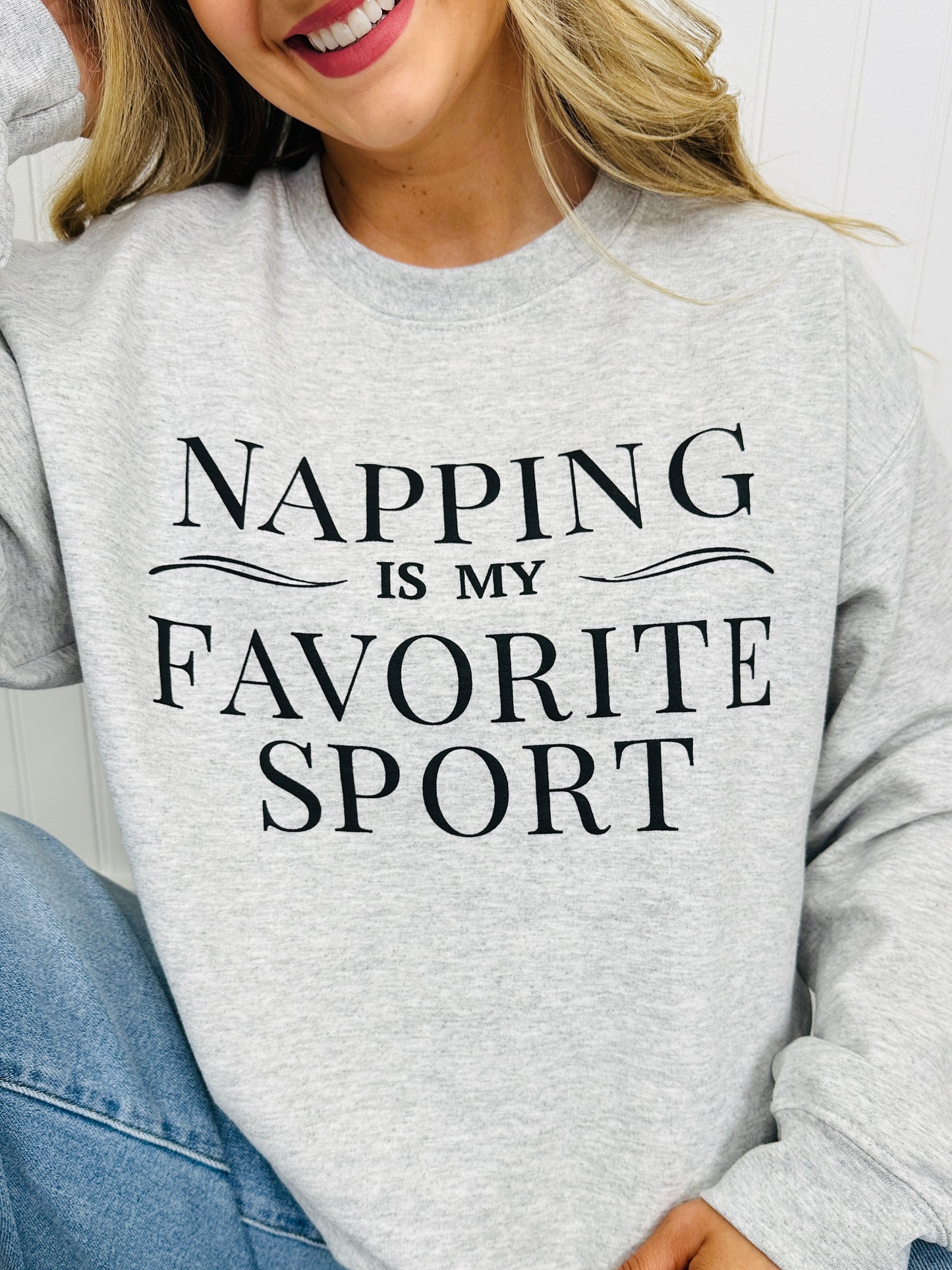 Napping Is My Favorite Sport Graphic Crewneck Sweatshirt