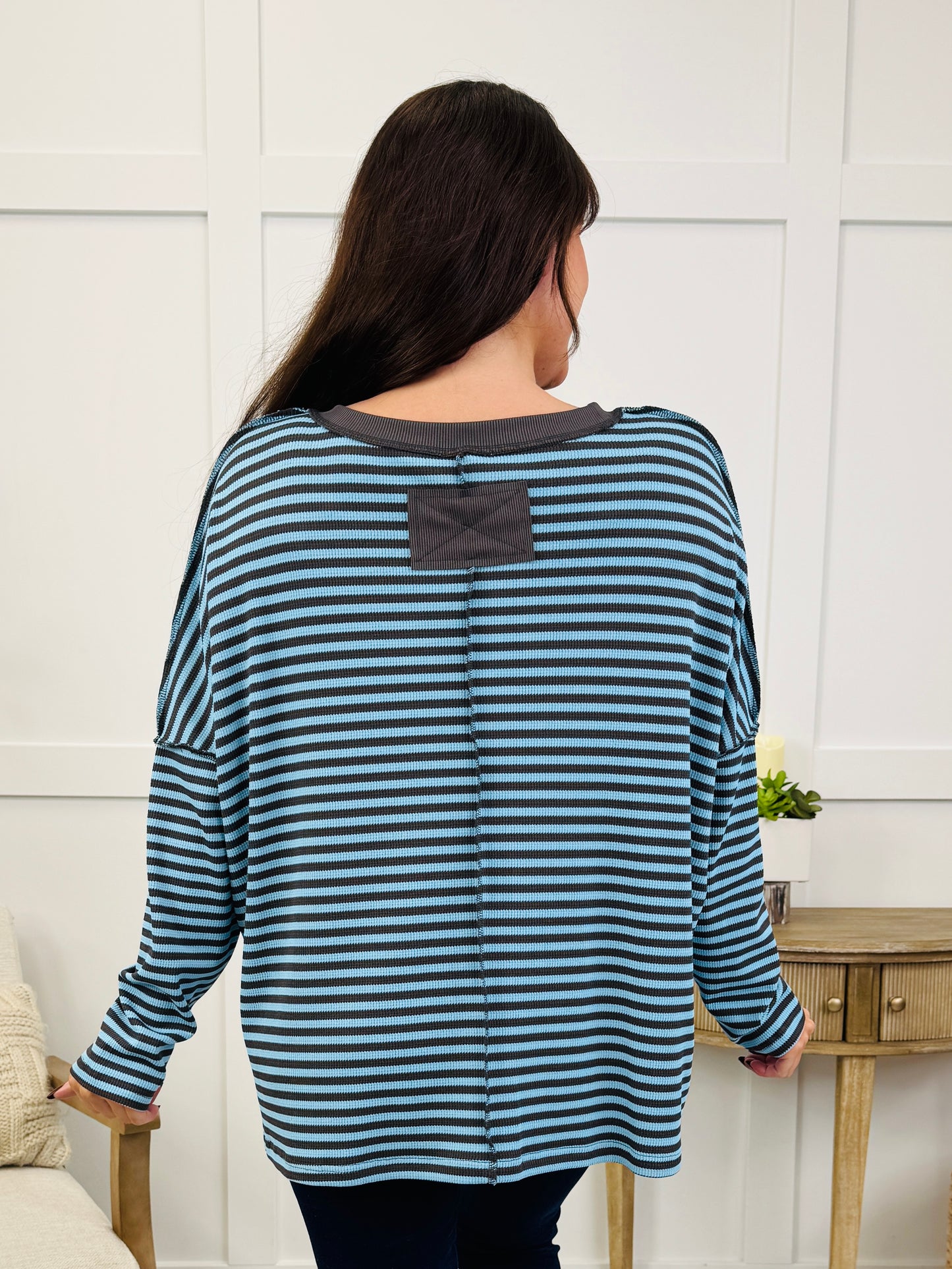 Cozy in Stripes Top In Mint Brown