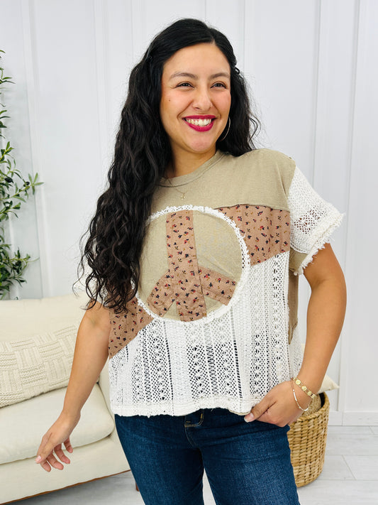 Vintage Peace Top In Taupe Multi