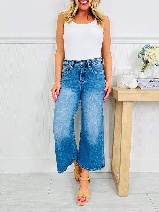 Put a Bow On It Tummy Control Wide Leg Cropped Jeans