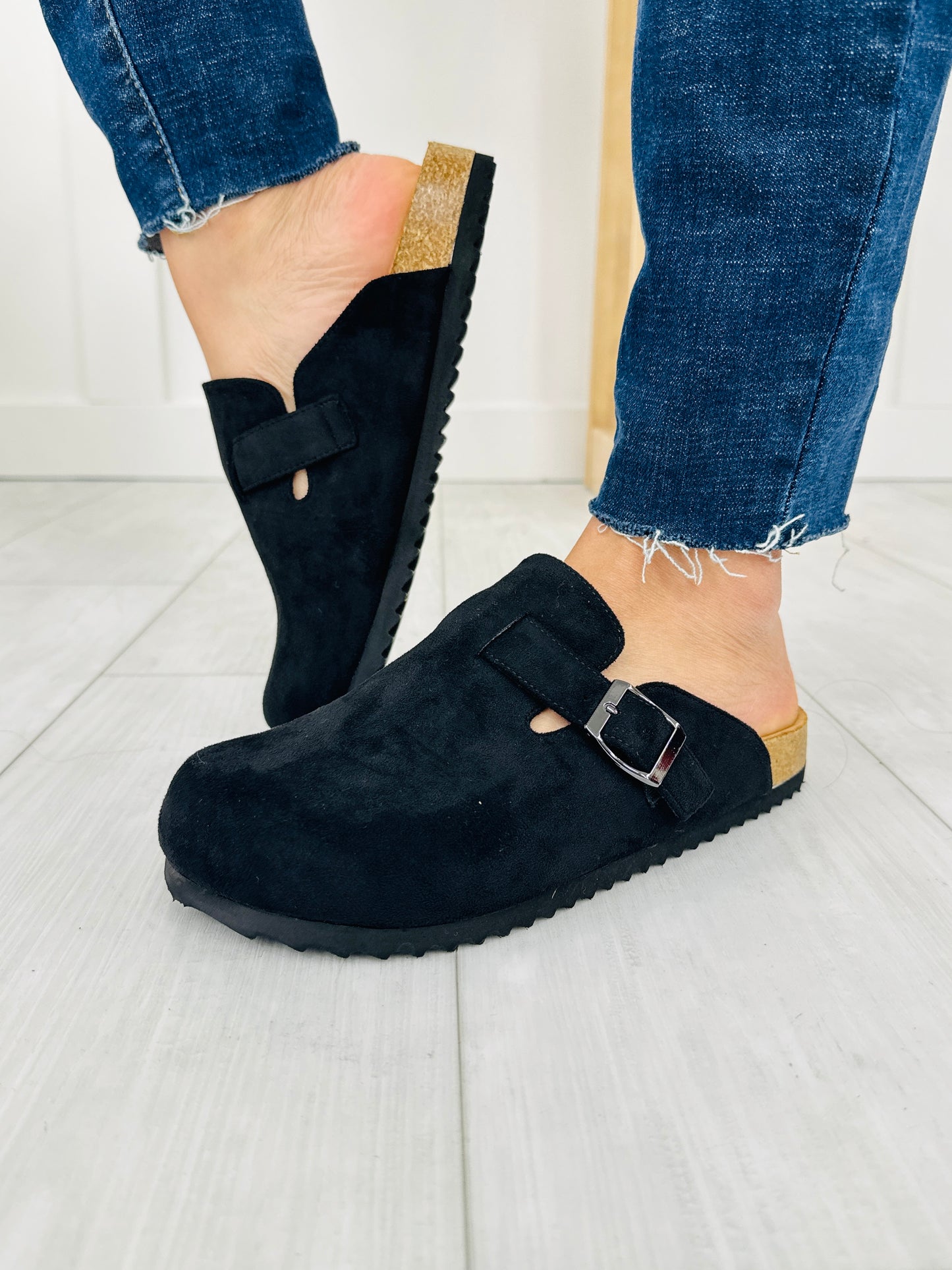 Velvet Voyage Clogs In Black Faux Suede