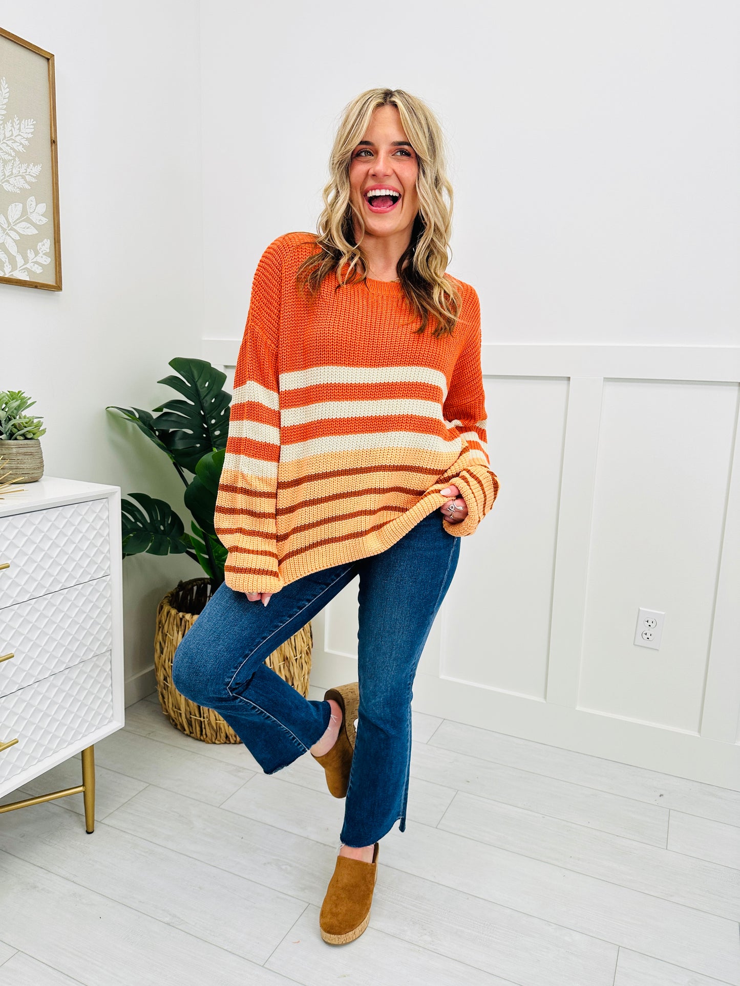 Autumn Streaks Sweater In Rust/Peach