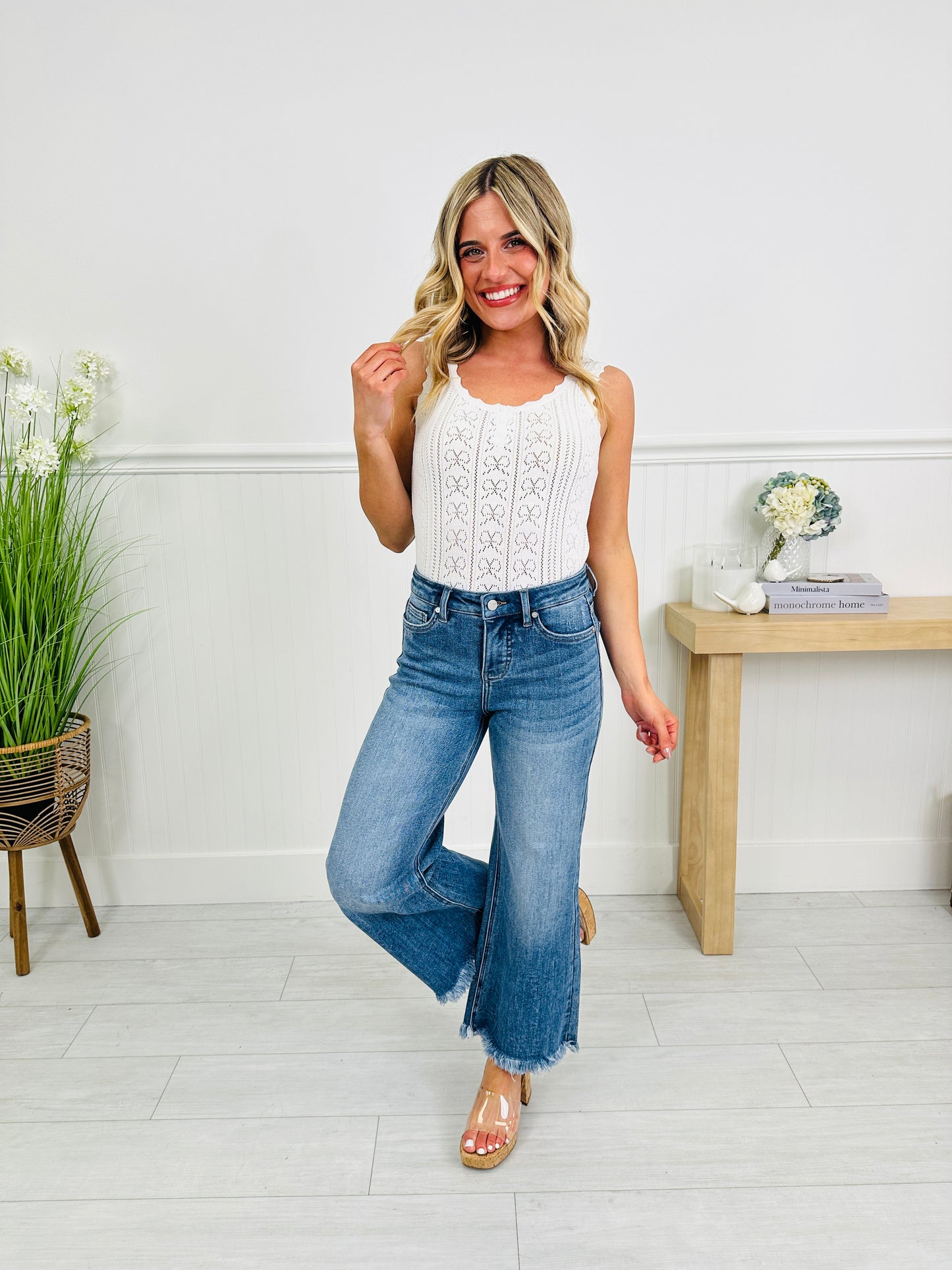 Can't Get Enough Cropped Wide Leg Tummy Control Jeans