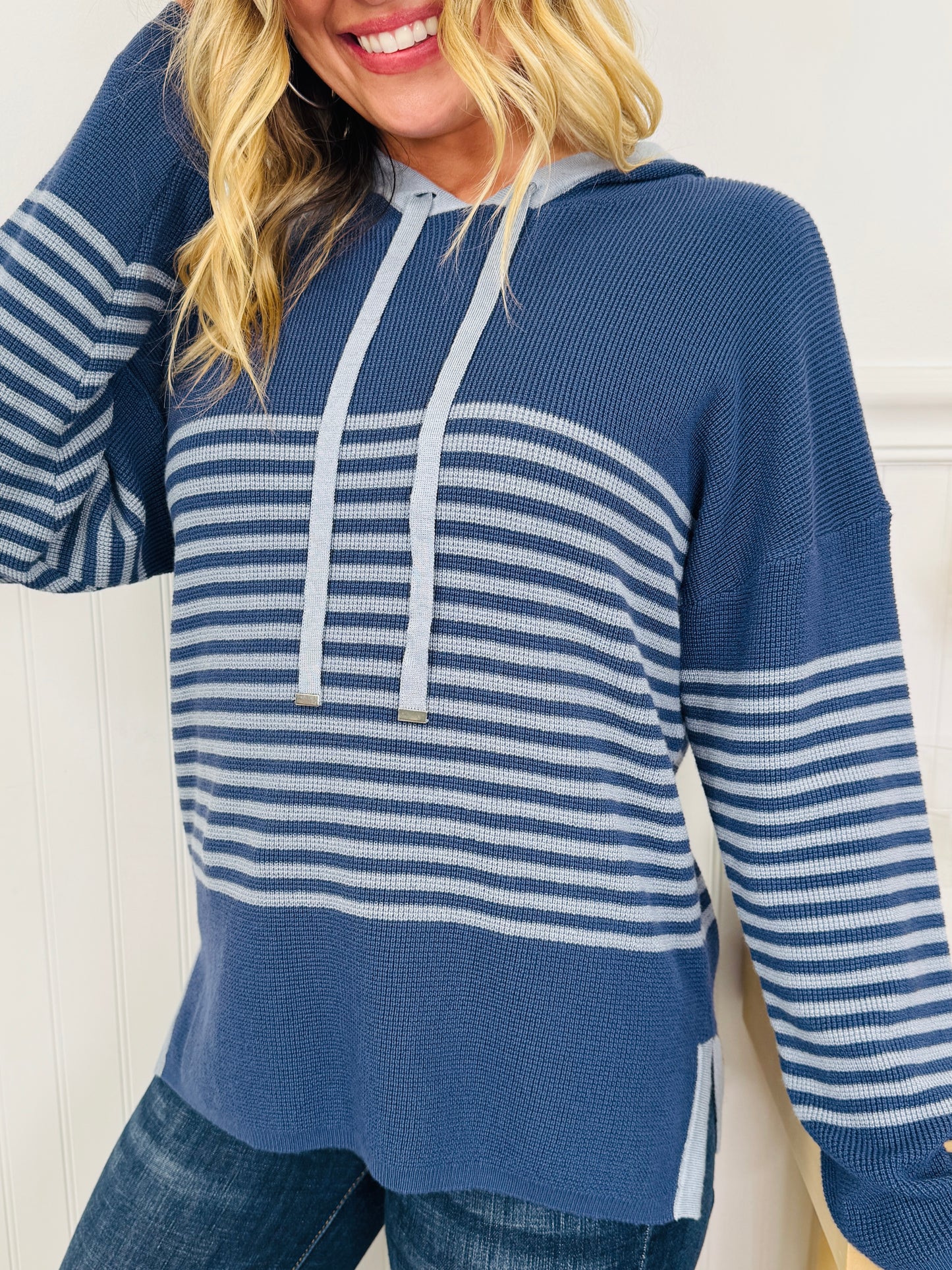 Worth The Stripe Top In Denim