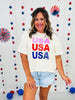Pink Red And Blue USA Boxy Graphic Tee