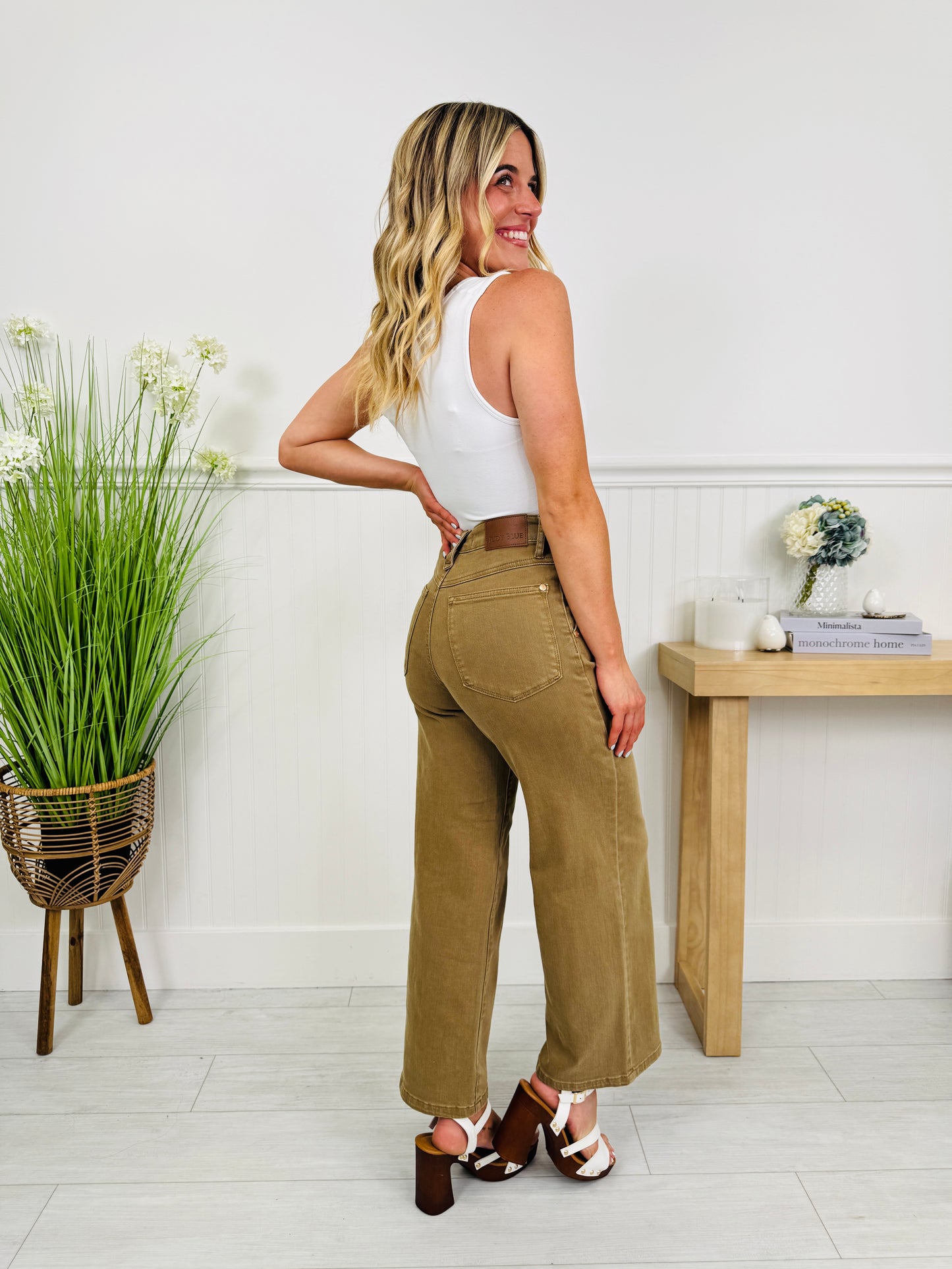 Judy Blue Khaki Crush Ankle Wide Jeans