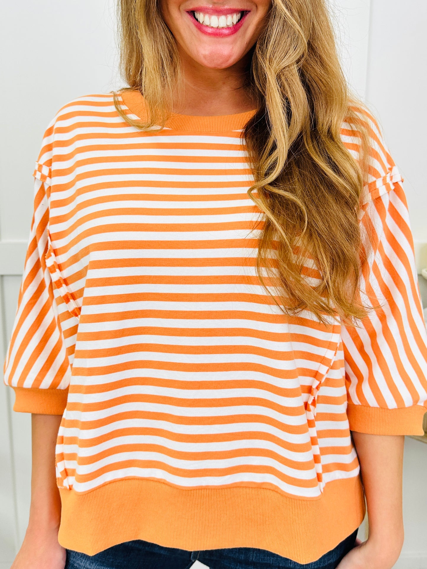 Better In Stripes Top In Orange Multi