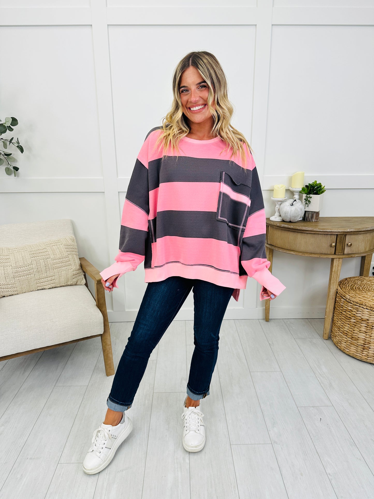 Daydream Route Top In Pink/Charcoal