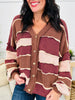 Gathered Stripes Cardigan in Wine Combo