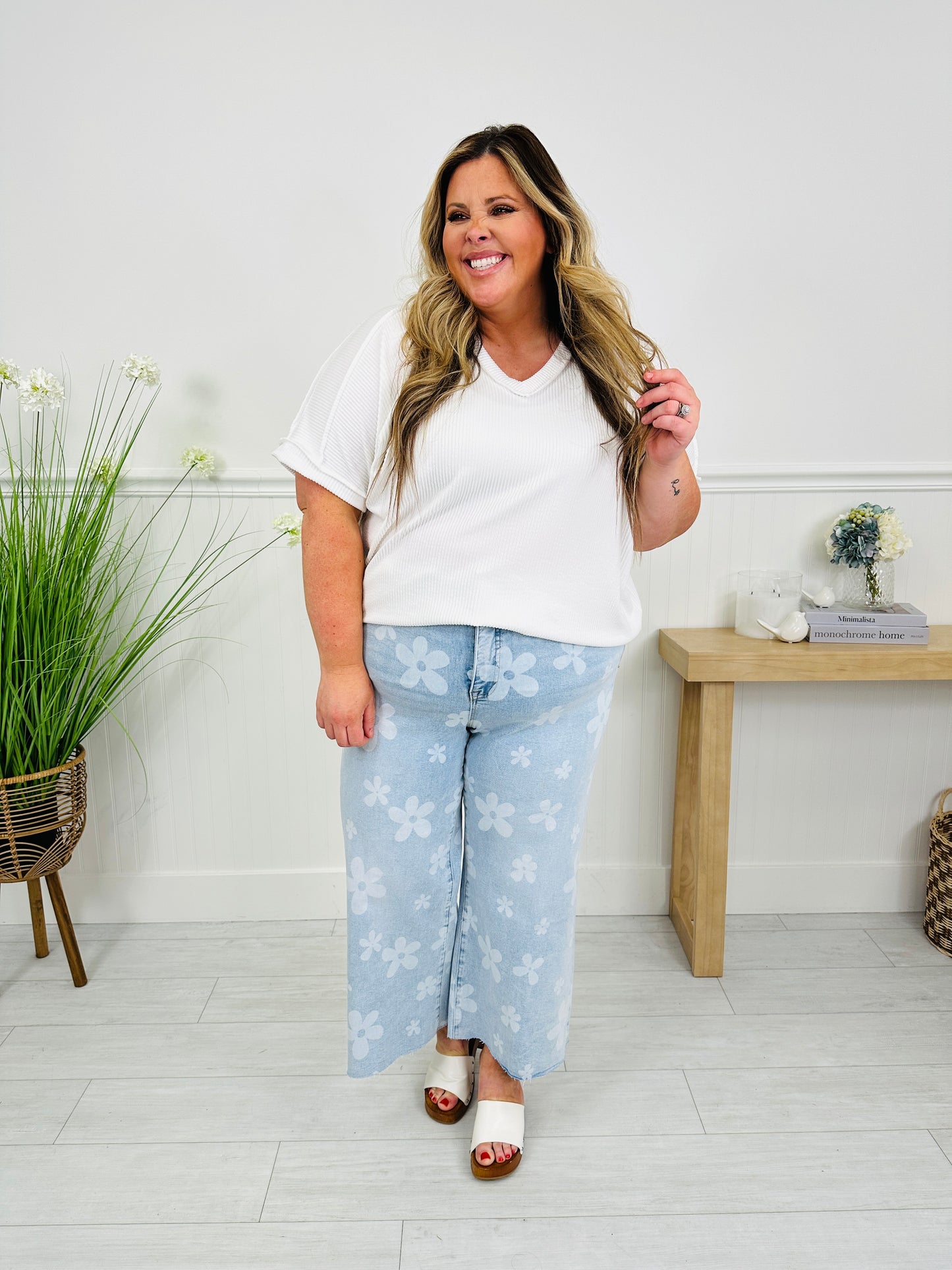 Flower Power Tummy Control Wide Leg Cropped Jeans