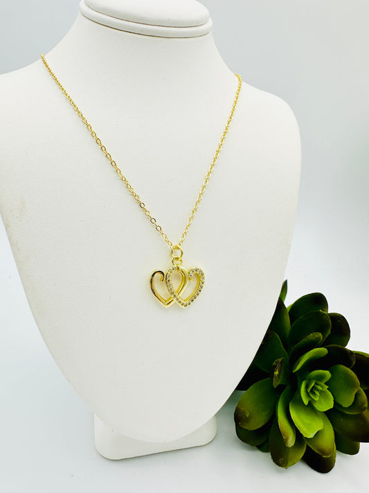 More Love To Give Double Heart Gold Necklace