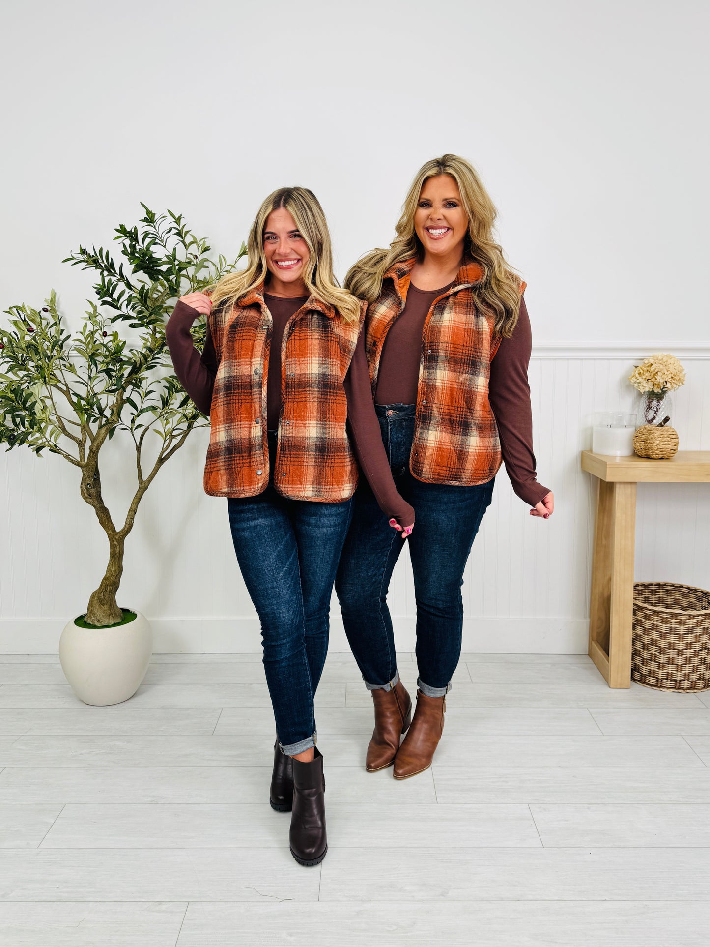 Pretty In Plaid Vest In Rust