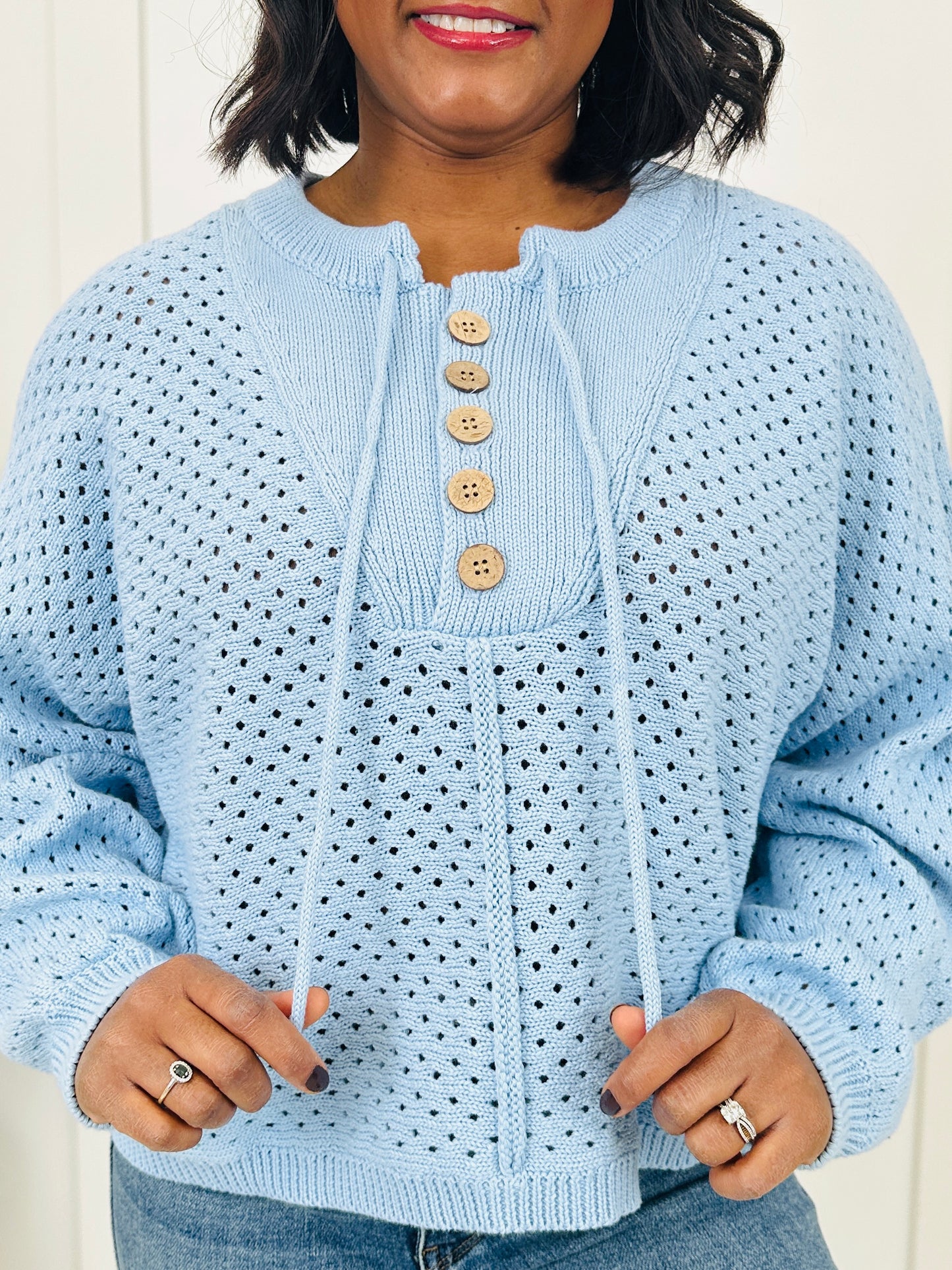Knit To Perfection Sweater In Lt Blue