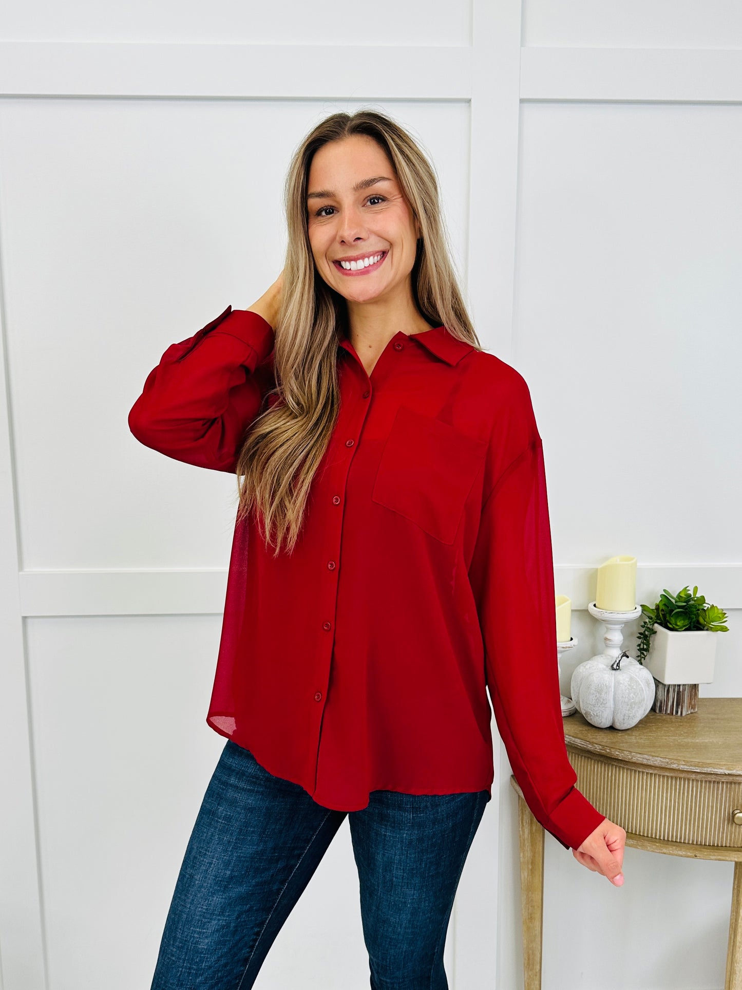 City Lights Button Down In Burgundy