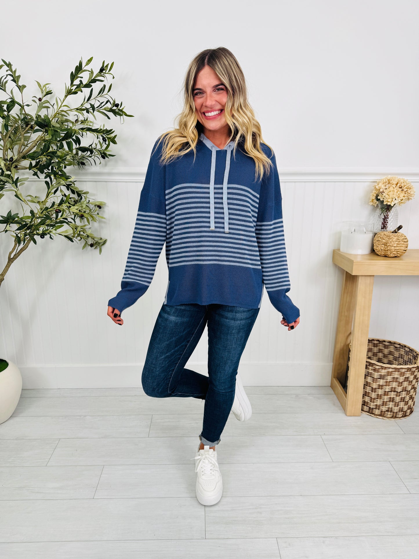 Worth The Stripe Top In Denim