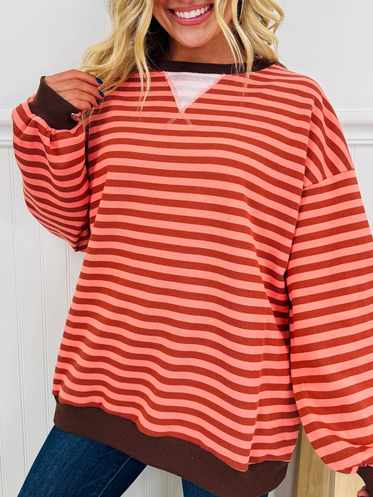 Stripe Story Pullover in Rust