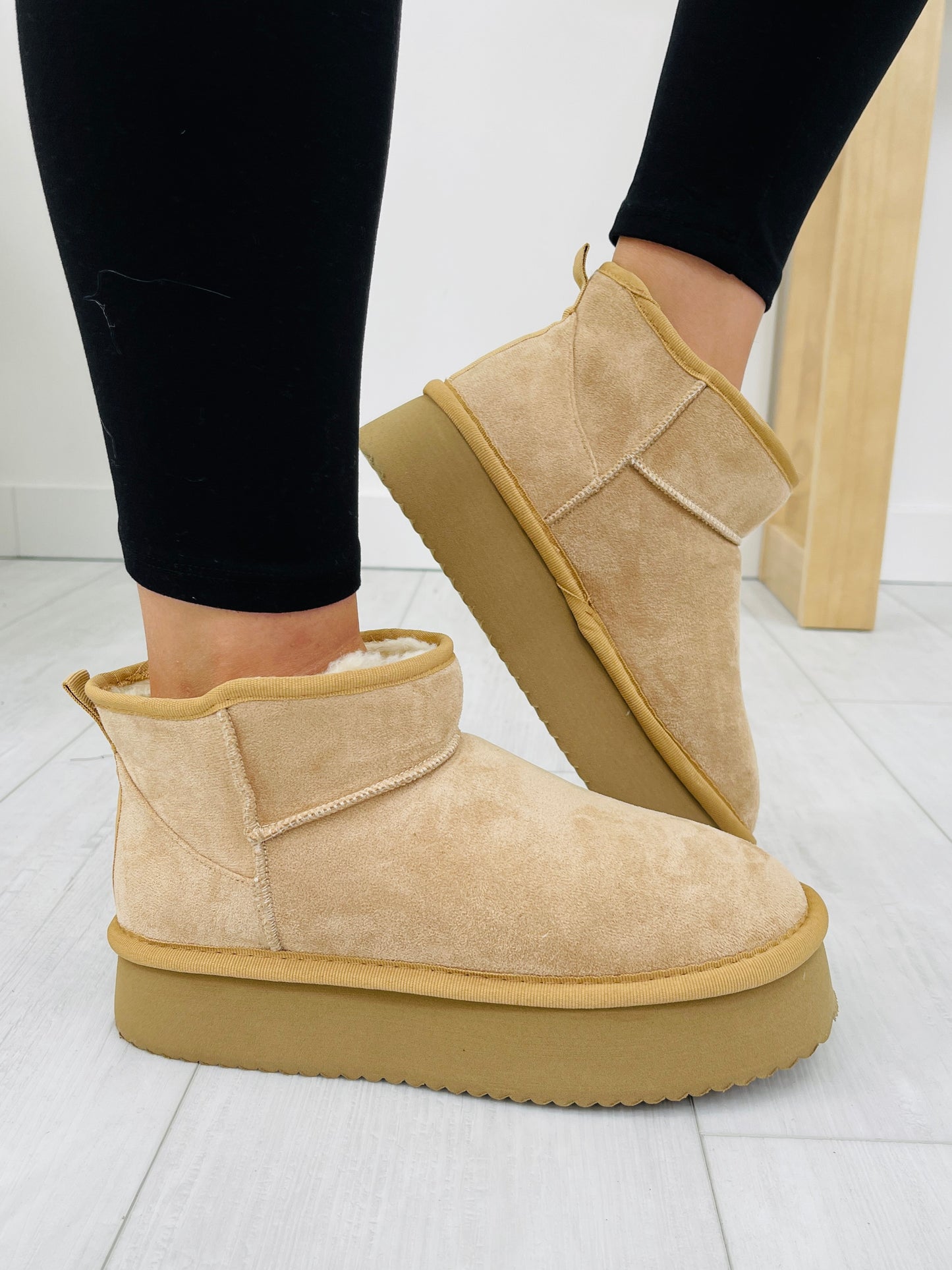 Toasty Terrain Booties In Camel Faux Suede