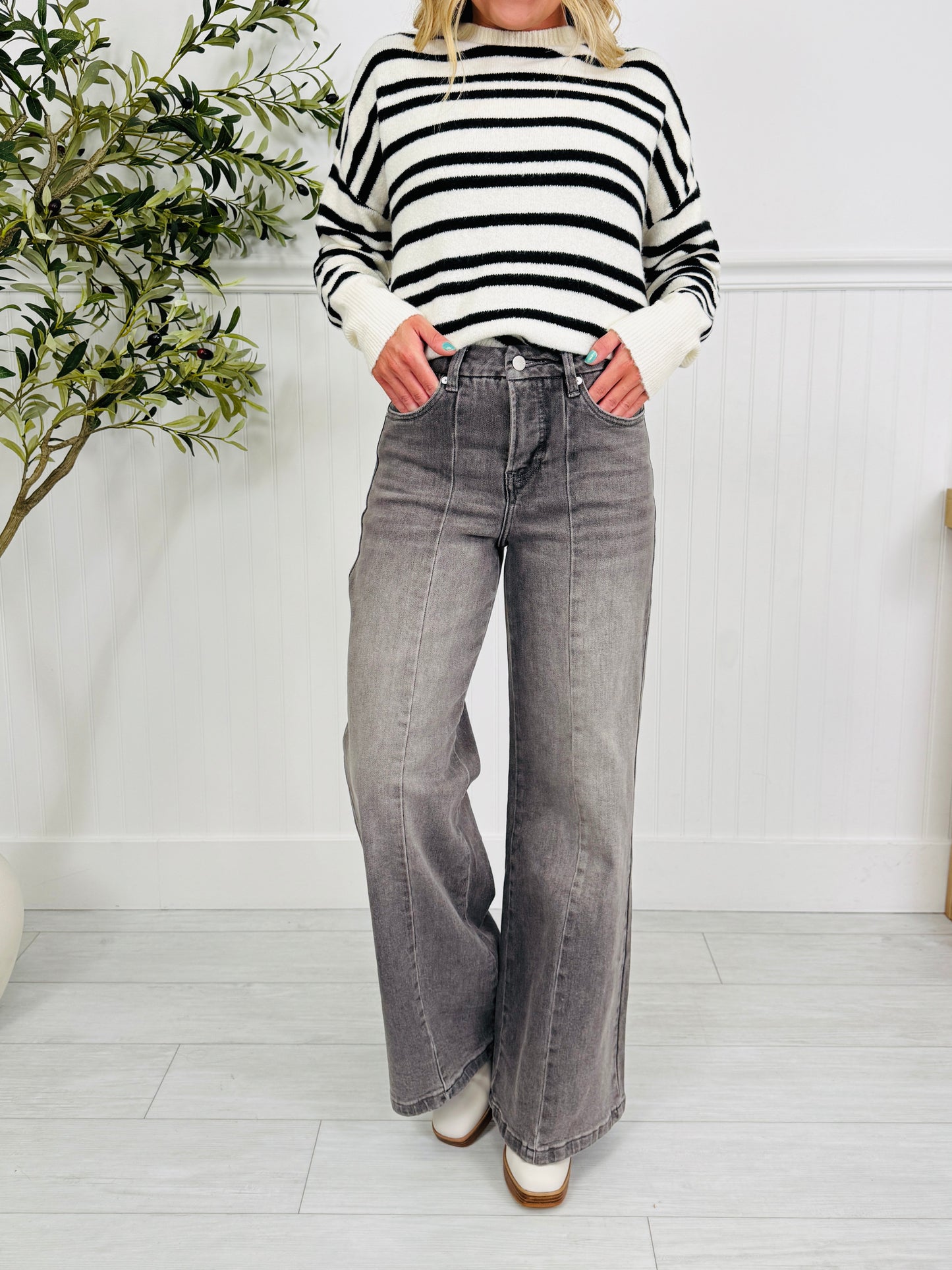 Into The Grey Tummy Control Wide Leg Jeans In Multiple Inseams