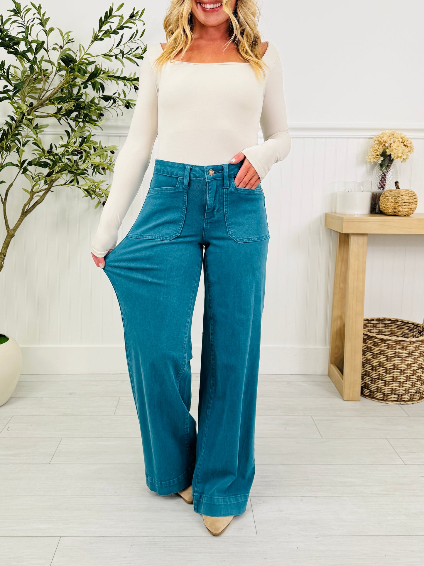 Judy Blue Deep Waters Wide Leg Utility Jeans