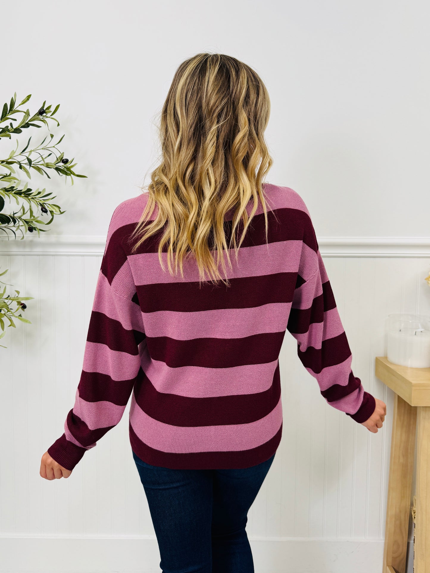 Stripe Of The Moment Sweater In Wine