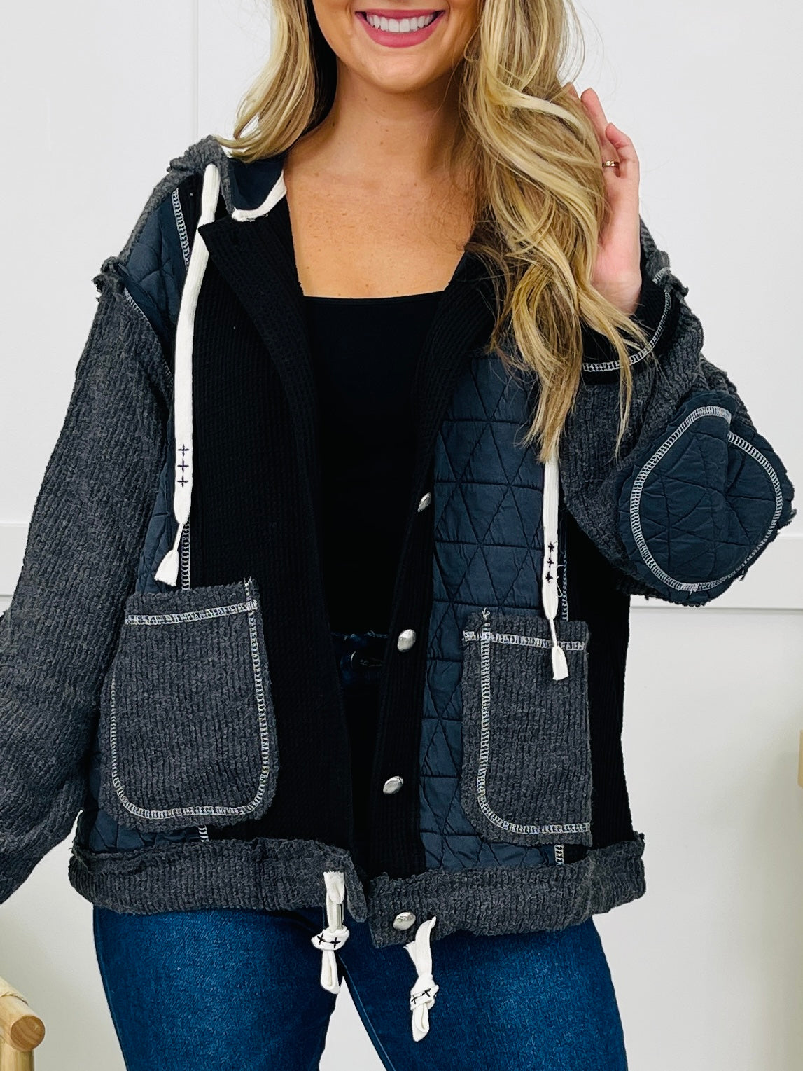 Spoke In Stitches Cardigan in Charcoal/Black