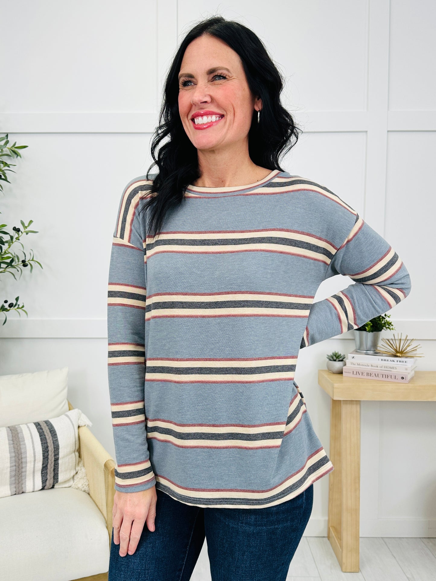 Wild About Cozy Top In Denim Blue