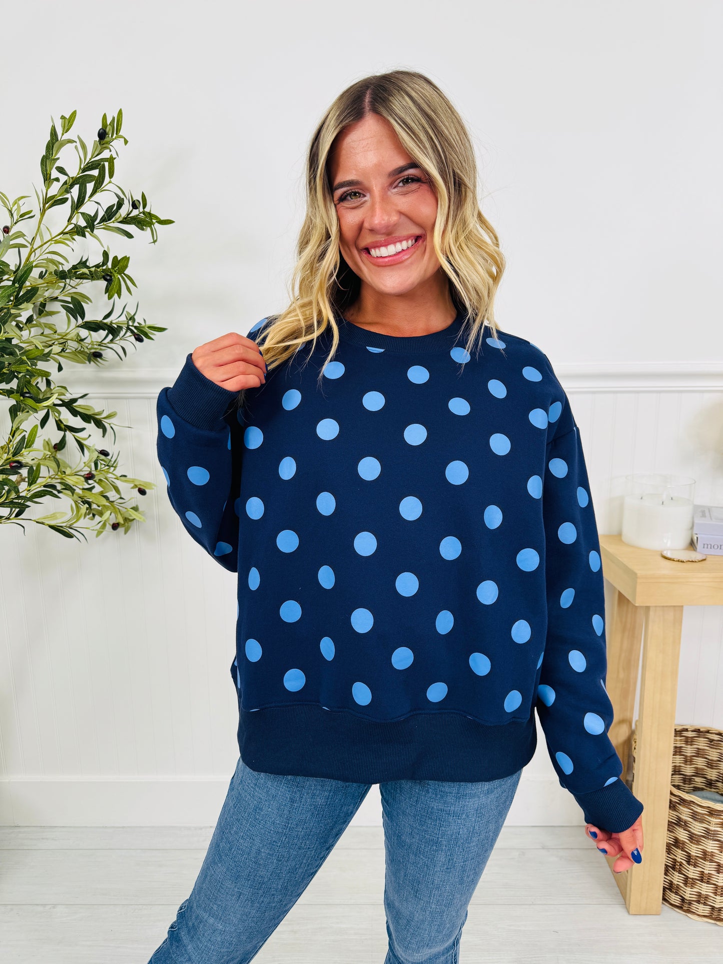Dot Your Day Pullover in Navy