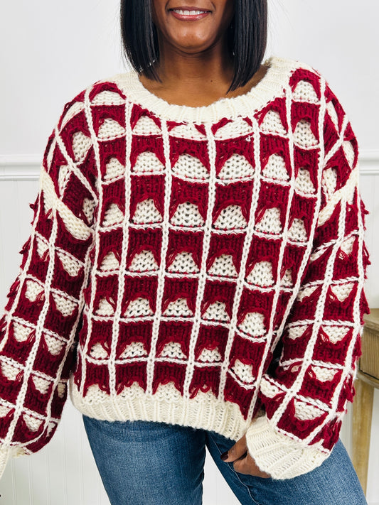 Frosted Grid Sweater in Burgundy
