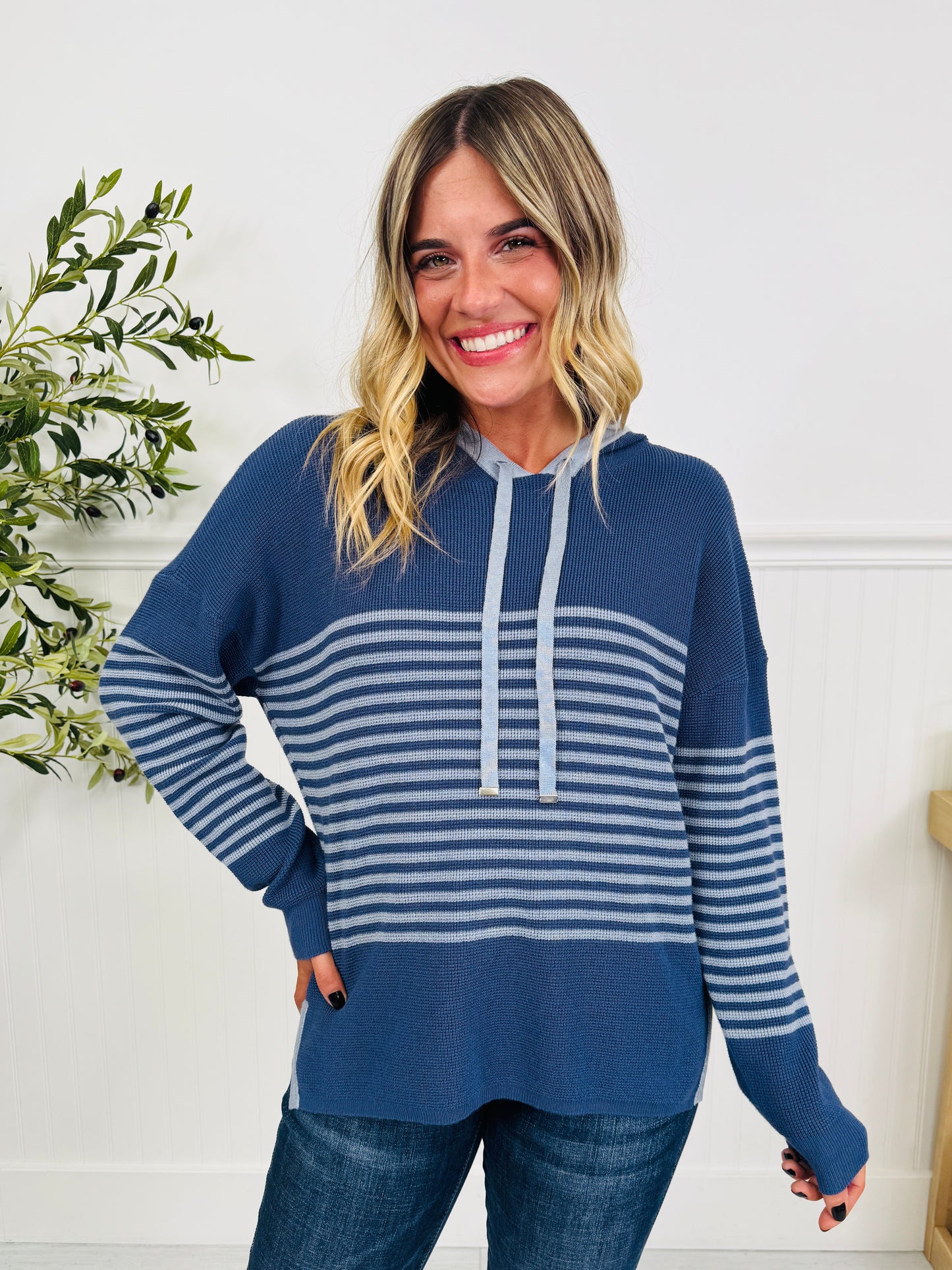 Worth The Stripe Top In Denim