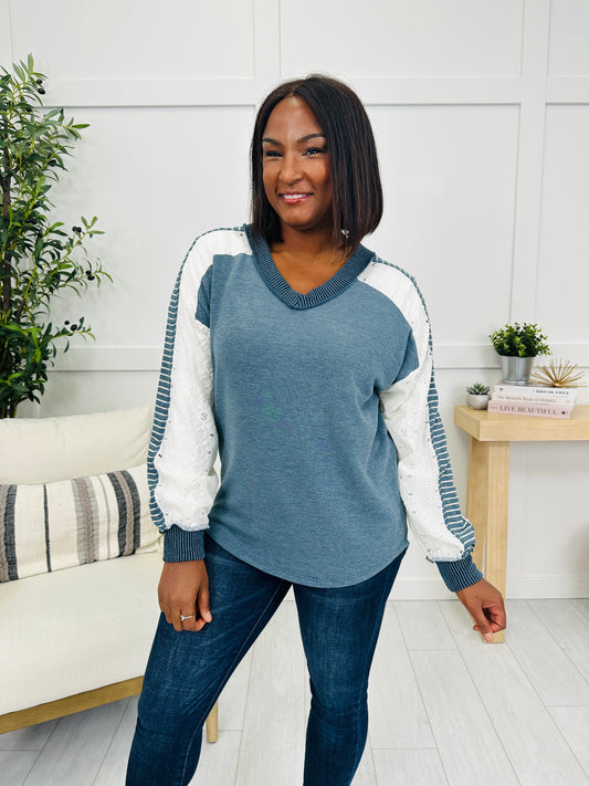 Between The Lines Top In Teal