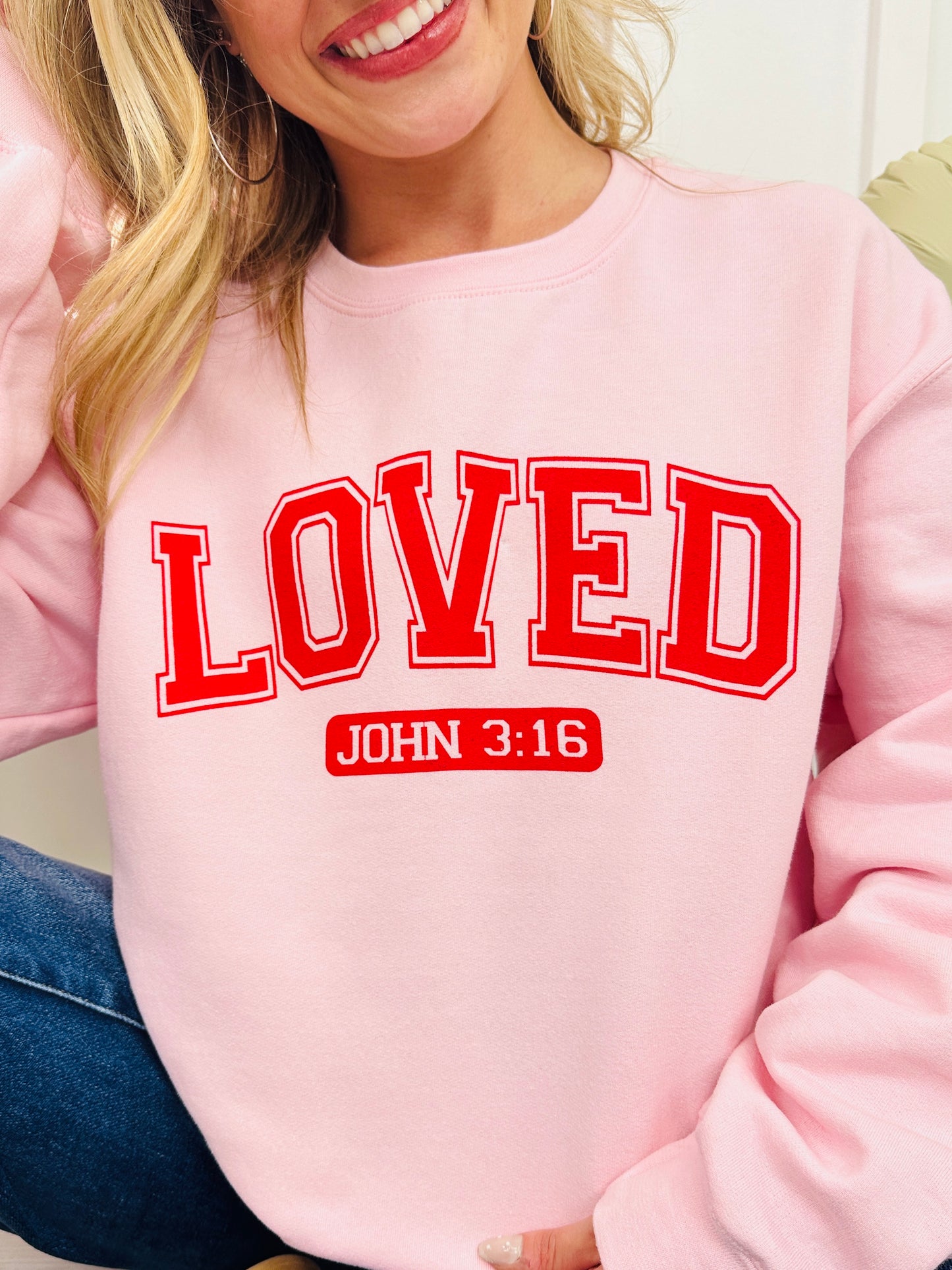 LOVED John 3:16 Graphic Crewneck Sweatshirt in Two Colors