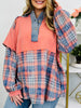 Plaid Replies Only Pullover in Dusty Coral Blue