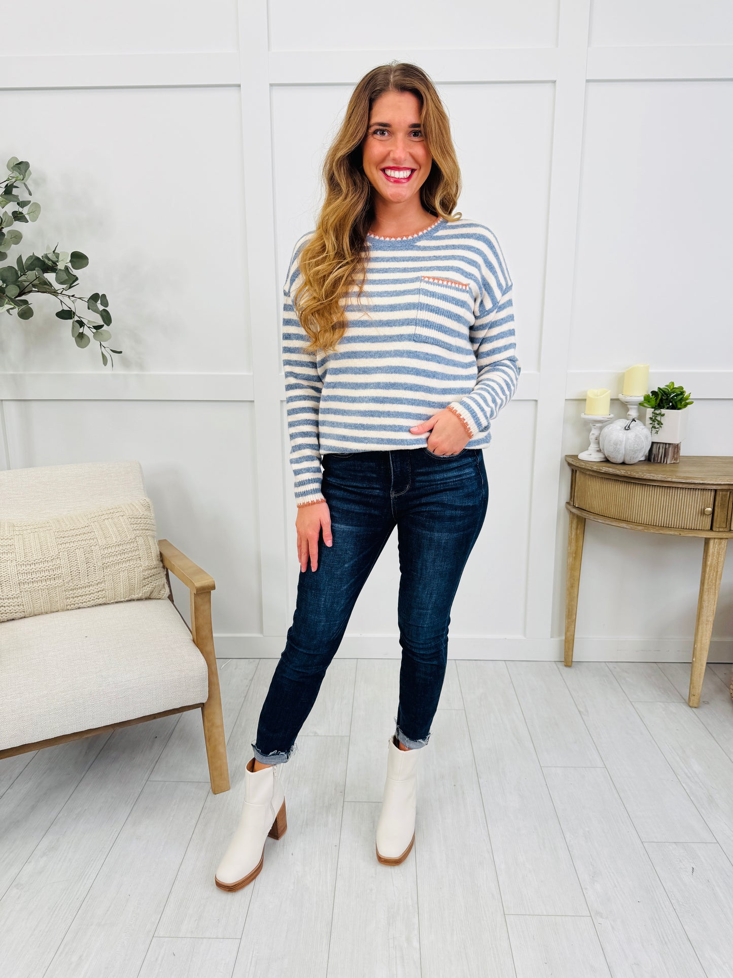 Seaside Stroll Sweater In Denim