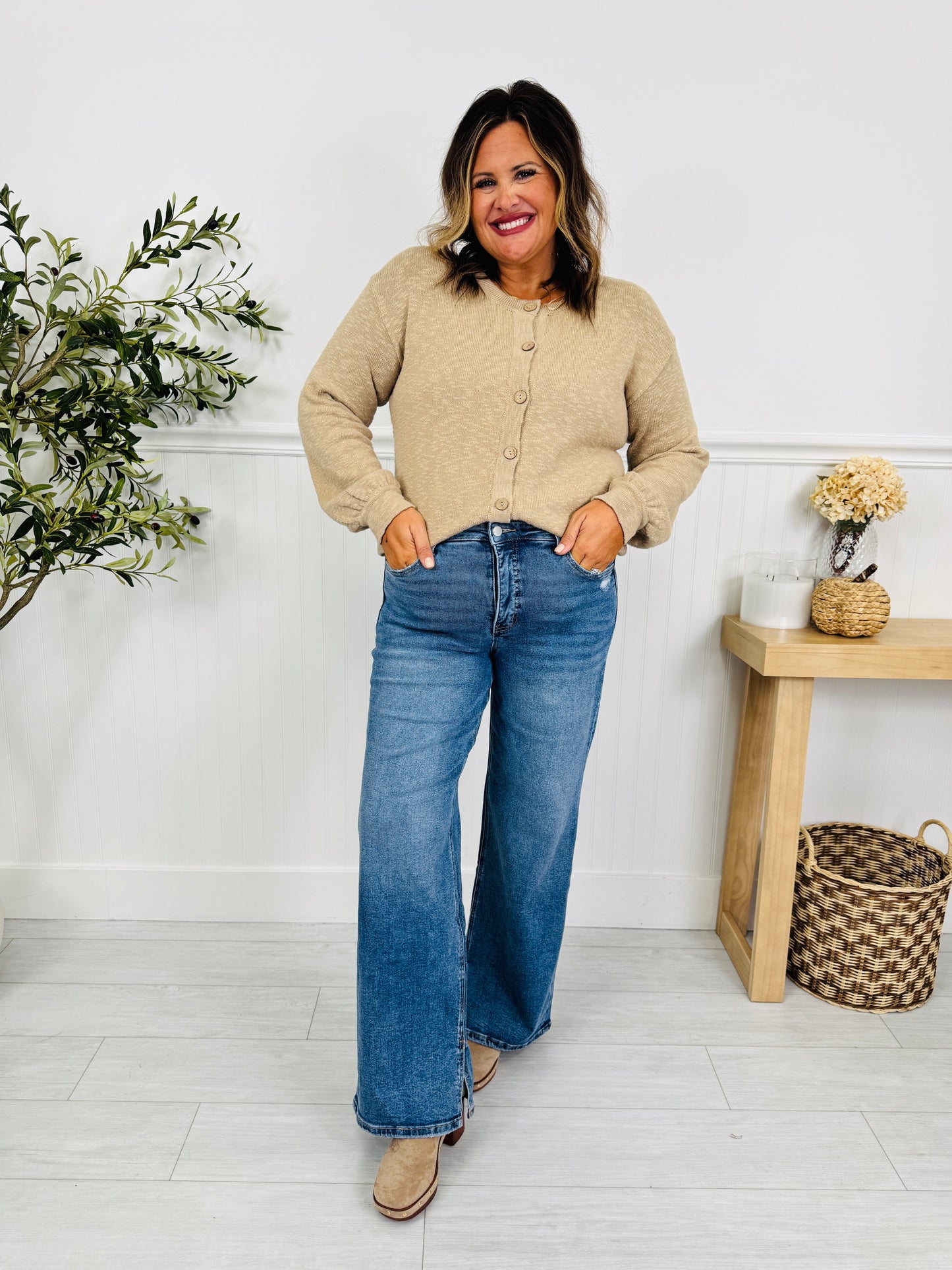 Side Note Tummy Control Wide Leg Jeans