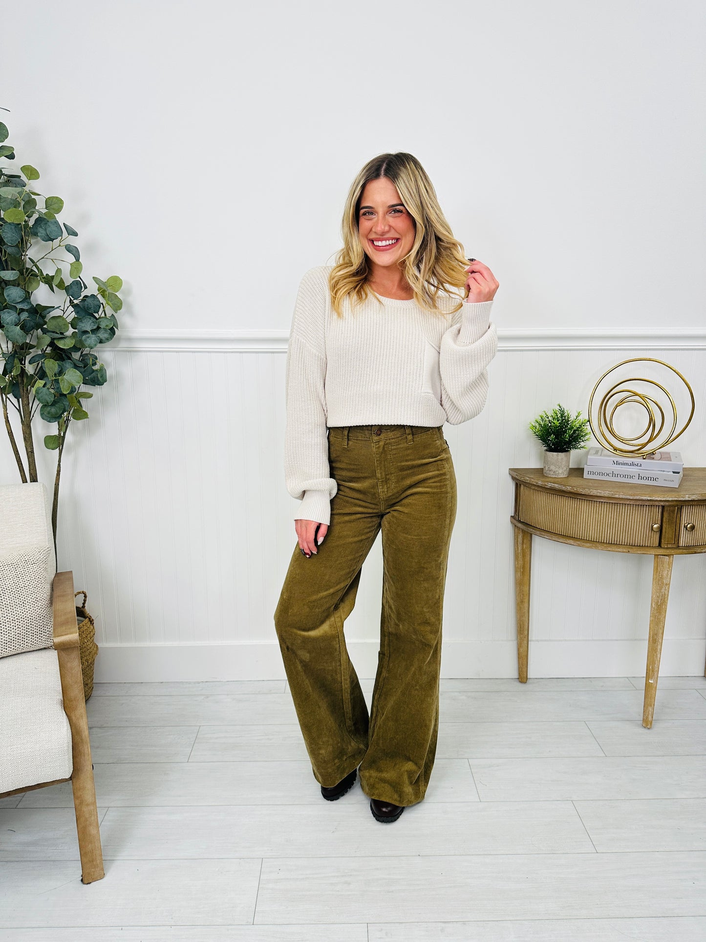 Judy Blue Olive Obsession Retro Wide Leg Corduroy Jeans