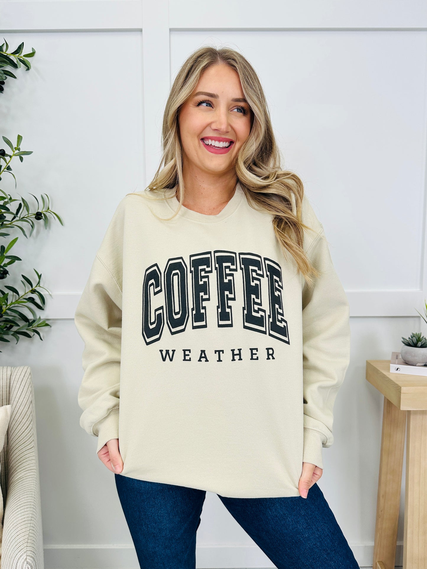 Coffee Weather Crewneck Sweatshirt in Taupe
