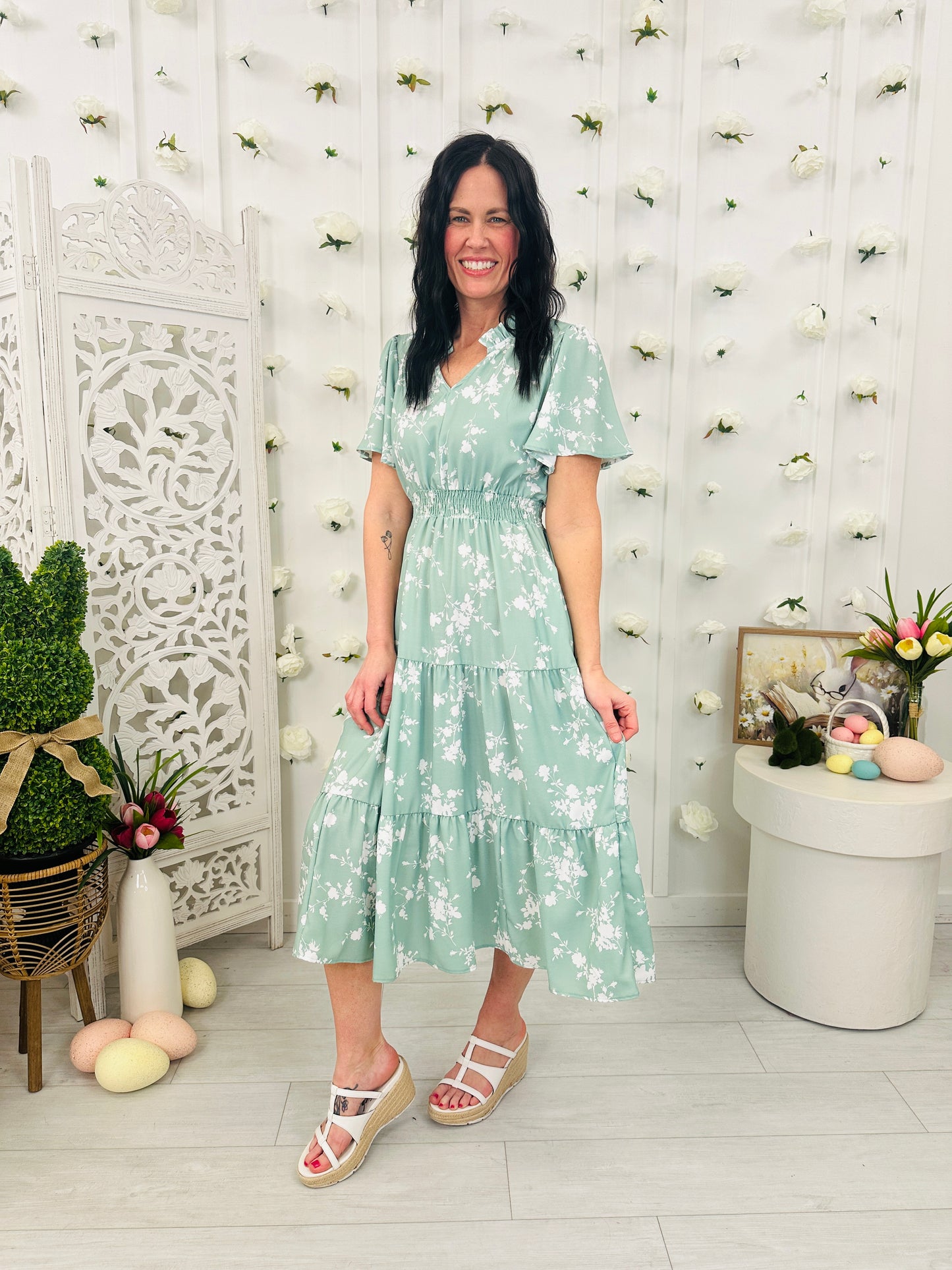 Sunday in Petals Dress In Sage