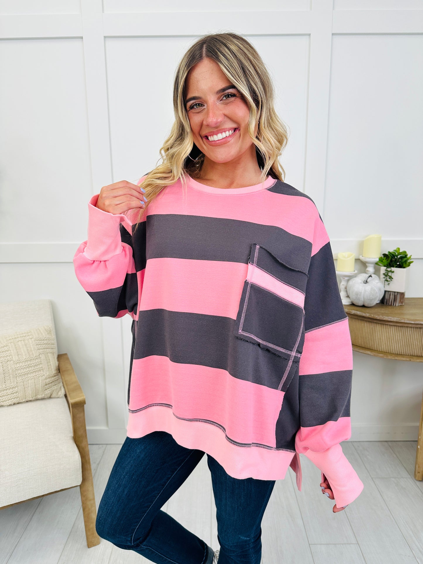 Daydream Route Top In Pink/Charcoal