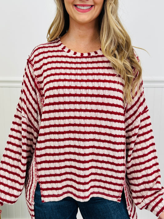 Striped Intuition Top in Burgundy