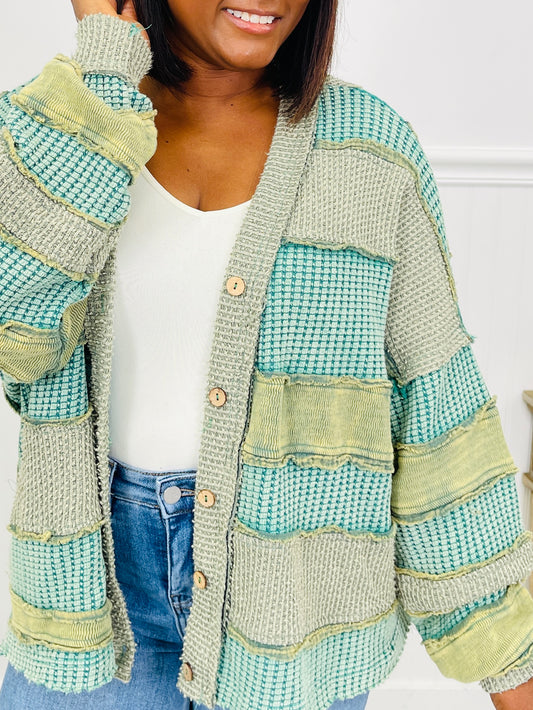 Gathered Stripes Cardigan in Green Combo