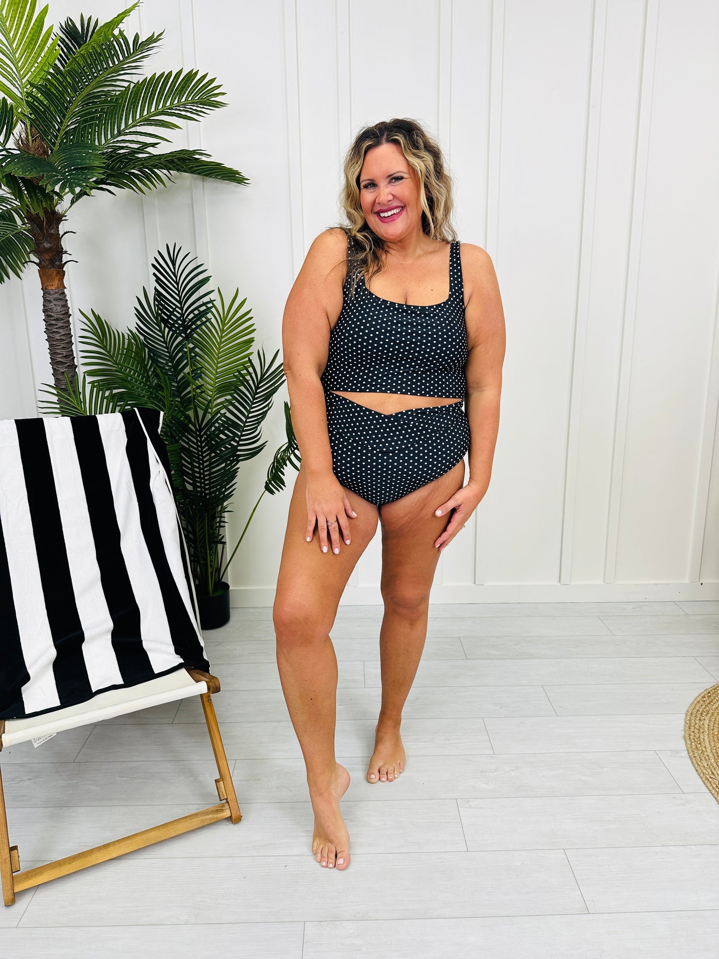 The Olivia Swim Top In Black/White Polka Dot